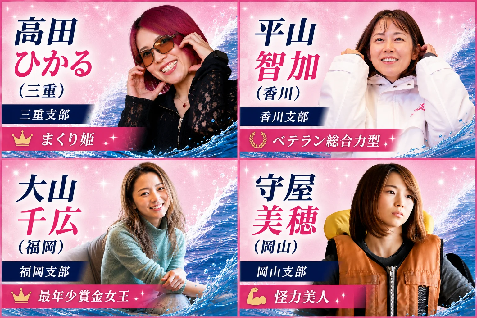 実力派女子レーサー4名の名前と支部をまとめた一覧図